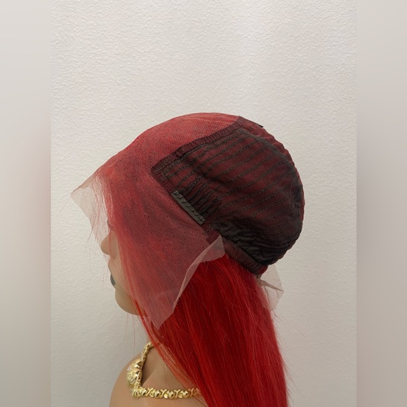 20” 13x6 Straight Human Hair Wig, Customized and Colored Red - Picture 8 of 12
